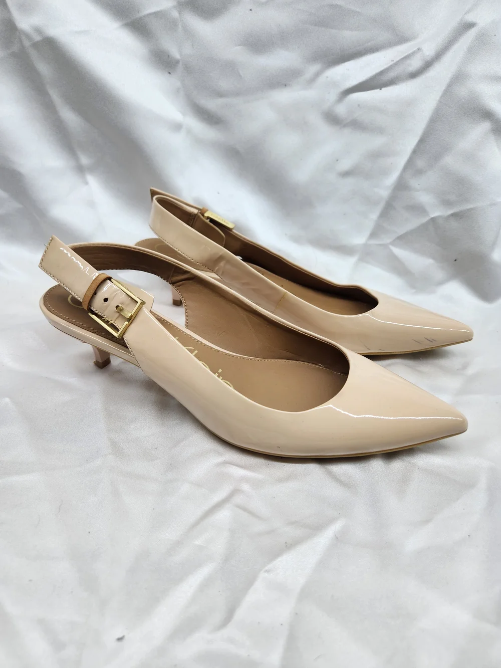 Calvin Klein Beige Patent Pointed Slingback Flats